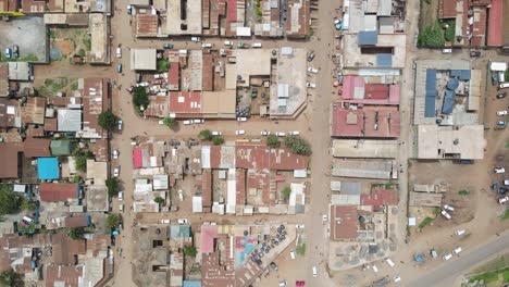Urban-landscape-of-developing-African-village-Loitokitok-Kenya,-aerial-top-down