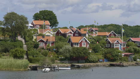 Brandaholm-Summer-Houses-During-Natiional-Day,-Karlskrona,-Sweden