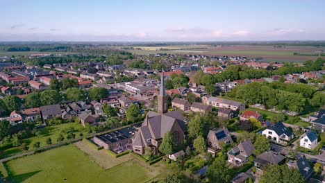 The-village-church-of-Zuid-Beijerland-in-the-Netherlands,-founded-in-1933,-rear-and-side-view
