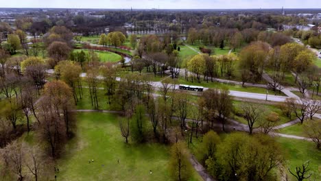 Riga,-Latvia,-Europe---A-Stunning-Landscape-at-Uzvaras-Park---Aerial-Drone-Shot
