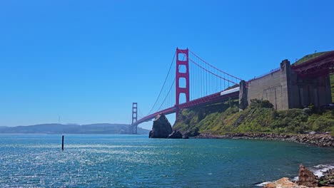 Golden-Gate-Bridge-Landmark-with-Blue-Skies-from-Moore-Road-near-Sausalito,-California,-USA