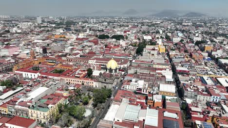 Aerial-shot-of-the-Historic-Temple-of-Our-Lady-of-Loreto-in-México-City,-Mexico,-one-of-the-greatest-domes-in-mexico-city