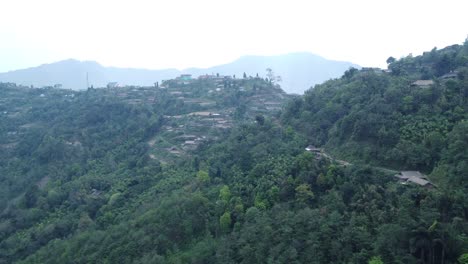 Drone-view-shot-of-landscape-or-houses-and-environment-of-people-living-in-Nagaland,-India