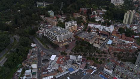 Drone-shot-above-the-University-of-the-Andes-in-the-center-of-Bogota,-Colombia