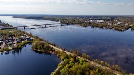 A-Panoramic-View-of-Southern-Bridge-in-Riga,-Latvia,-Europe---Aerial-Drone-Shot