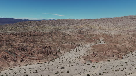 Panoramic-aerial-view-of-the-famous-"Quebrada-de-las-Flechas"-along-Route-40,-the-road-between-Cafayate-and-Cachi,-in-Salta,-northeastern-Argentina