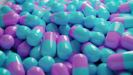 Healthy-happy-colorful-medical-pills-from-side-view-in-4K-resolution,-3d-animation-physics-simulation
