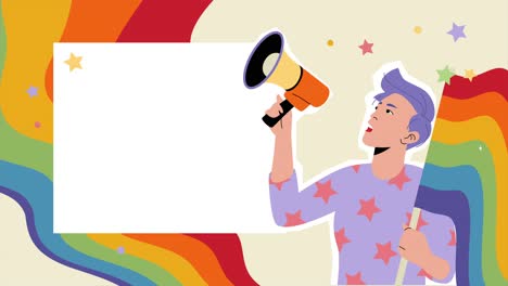 person-holding-megaphone-speaker-with-lgbtq-rainbow-colored-flag-4k-2d-flat-animation