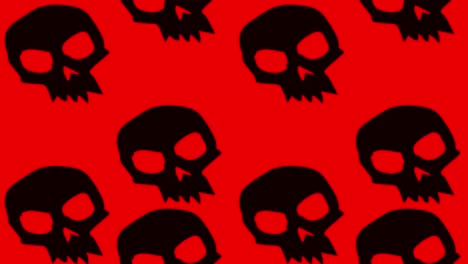 Animación-De-Fondo-De-Halloween-Grandes-Calaveras-Negras-Enojadas-Moviéndose-Hacia-Arriba-Sobre-Fondo-Rojo