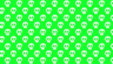 Animación-De-Fondo-De-Halloween-Pequeñas-Calaveras-Blancas-Moviéndose-Hacia-La-Izquierda-Sobre-Fondo-Verde