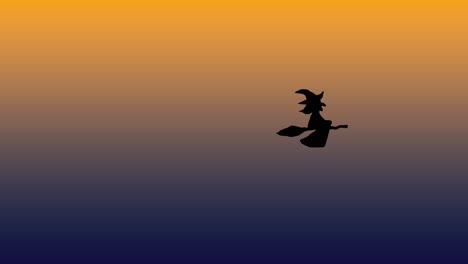 Halloween-animation-black-witch-flying-on-broomstick-over-gradient-background-orange-blue