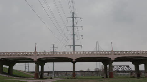 A-bridge-and-power-lines-in-Dallas,-Texas