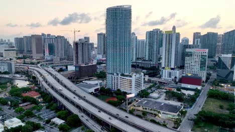 aerial-traffic-on-freeway-in-Miami-Florida-at-Sunrise