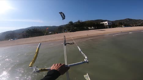 Kitesurfing-extreme-adventure,-surfer-point-of-view,-My-Hoa,-Vietnam