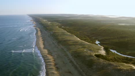 Shot-of-a-drone-of-the-French-coastline-in-the-Landes