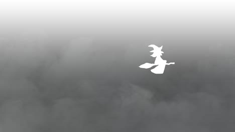 Halloween-animation-white-witch-flying-on-broomstick-over-gradient-background-white-and-black