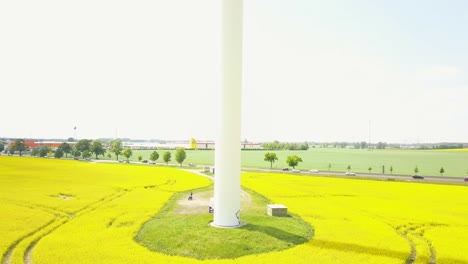 Windmühlen-Inmitten-Eines-Riesigen-Conola-Feldes-Am-Stadtrand-Von-Berlin