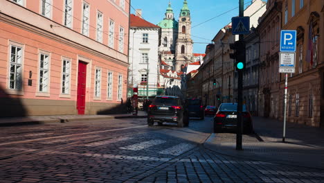 Cars-drive-along-paved-streets-in-the-Czech-Republic