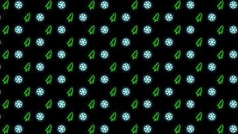 Neon-Christmas-Pattern-Background-of-Christmas-Tree,-Snowflake,-Santa-Hat-and-Candy-Cane-in-Red-Black-and-White-Looping-animation