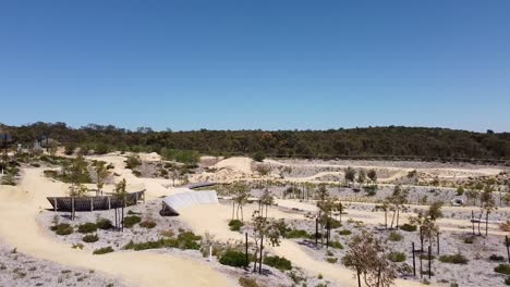 Aerial-flyover-Mountain-Bike-trails-at-Aduro-Park,-Eglington-Perth