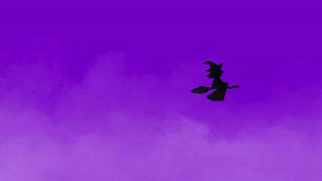 Halloween-animation-black-witch-flying-on-broomstick-over-foggy-background-Purple