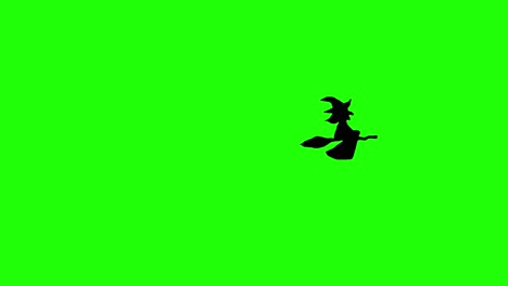 Animación-De-Halloween-Bruja-Negra-Volando-En-Escoba-Sobre-Fondo-Verde