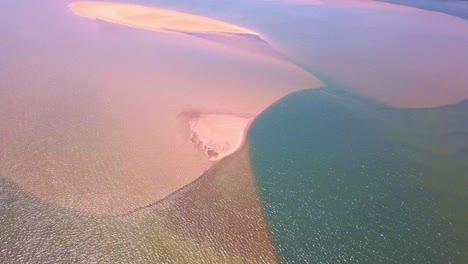 View-from-top-of-several-emerging-Sandbank-in-river-Parana,-south-America,-drought-affecting-water-flow