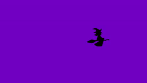 Animación-De-Halloween-Bruja-Negra-Volando-En-Escoba-Sobre-Fondo-Púrpura