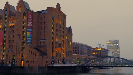 Warehouse-district-with-water-canals-in-cloudy-evening