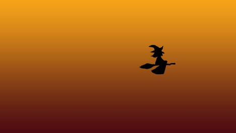 Animación-De-Halloween-Bruja-Negra-Volando-En-Escoba-Sobre-Fondo-Degradado-Naranja-Rojo