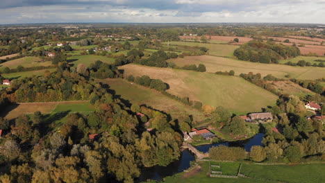 Aerial-footage-of-Flatford-in-Suffolk,-late-afternoon-in-September