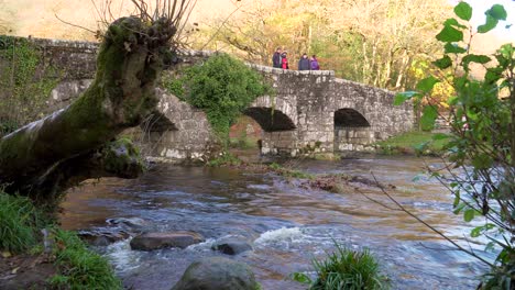 Dartmoor,-Devon,-Großbritannien,-15.-November-2020,-Einige-Leute-überqueren-Die-Fingle-Brücke-über-Den-Teign-River-Im-Dartmoor-Nationalpark