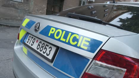 Rear-of-the-Police-CR-Skoda-Octavia-car-in-Ostrava-Poruba-on-a-street-when-policemen-are-in-action-with-a-flashing-siren