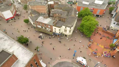 Aerial-view-of-the-intu-shopping-centre,-mall-in-the-Stoke-on-Trent-city-centre,-Shoppers-from-above