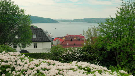 Wunderschöne-Aussicht-Auf-Den-Fjord-In-Bergen,-Norwegen