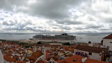 A-cruise-ship-seen-in-the-port-of-Lisbon,-Portugal