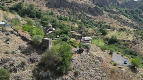 Aerial-arcs-toward-ancient-Armenian-Gndevank-Monastery-in-Gndevaz