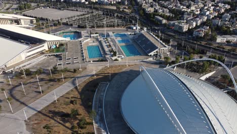 Drone-footage-of-Olympic-center,-Athens