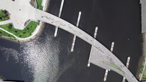 Birds-eye-view-of-the-Pedestrian-Bridge-over-the-providence-river,-Rhode-Island