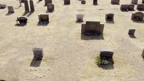 Aerial-view-following-a-bird-on-a-graveyard-in-sunny-central-Norway