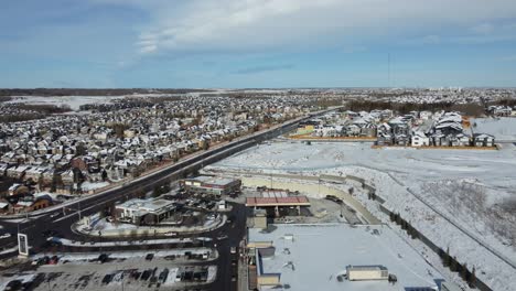 Calgary,-Alberta---February,-4,-2023:-Aerial-view-of-a-small-shopping-plaza-in-Calgary-Alberta