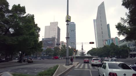 Driving-the-streets-of-Mexico's-City-downtown-shot-from-a-car-perspective