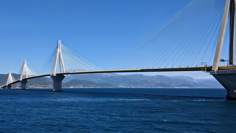 The-Rio–Antirrio-Bridge-or-Charilaos-Trikoupis-Bridge,-in-Greece-is-one-of-the-world's-longest-multi-span-cable-stayed-bridges