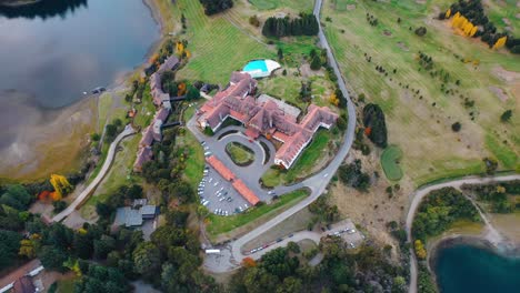 Llao-Llao-Hotel-Resort-In-Patagonia,-Argentina,-Aerial-View