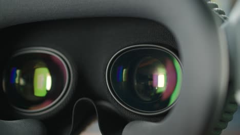 Close-up-view-of-lenses-inside-a-VR-headset,-Apple-Vision-Pro-spatial-computing-device