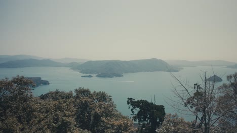 View-At-The-Sea-And-Island-From-Observatory-In-Itsukushima,-Japan---Wide-Shot