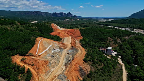 Aerial-view-of-a-highway-construction-site-,-sunny-day-in-mainland-Greece