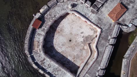 Top-Down-Aerial-View,-San-Fernando-Fortress-on-Bocachica-Island,-Cartagena,-Colombia