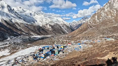 Aerial-view-on-the-vast-valley-and-the-picturesque-colorful-high-altitude-village-of-Kyanjin-Gompa