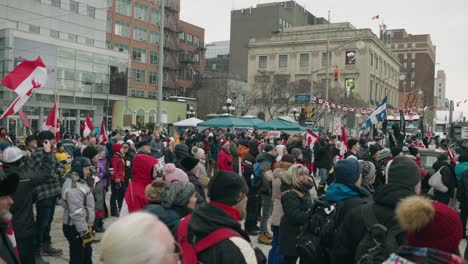 Crowded-People-Demonstrating-Against-Canada's-COVID-Rules-In-Ottawa,-Ontario-Canada